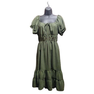 Liberty Love Women's Olive Green Smocked Midi Dress - Size M - JC407